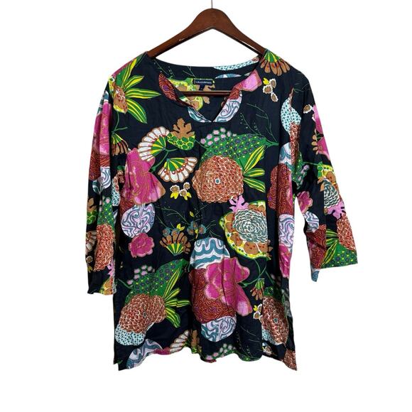 Cultural Elements Indian Kameez Women’s XL Colorful Floral Flower Tunic Top - Picture 2 of 4